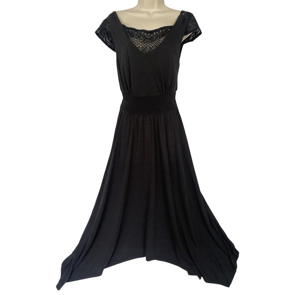 Sundance Maxi Dress Womens Small Black Crochet Lace Smocked Whimsigoth Flowy
